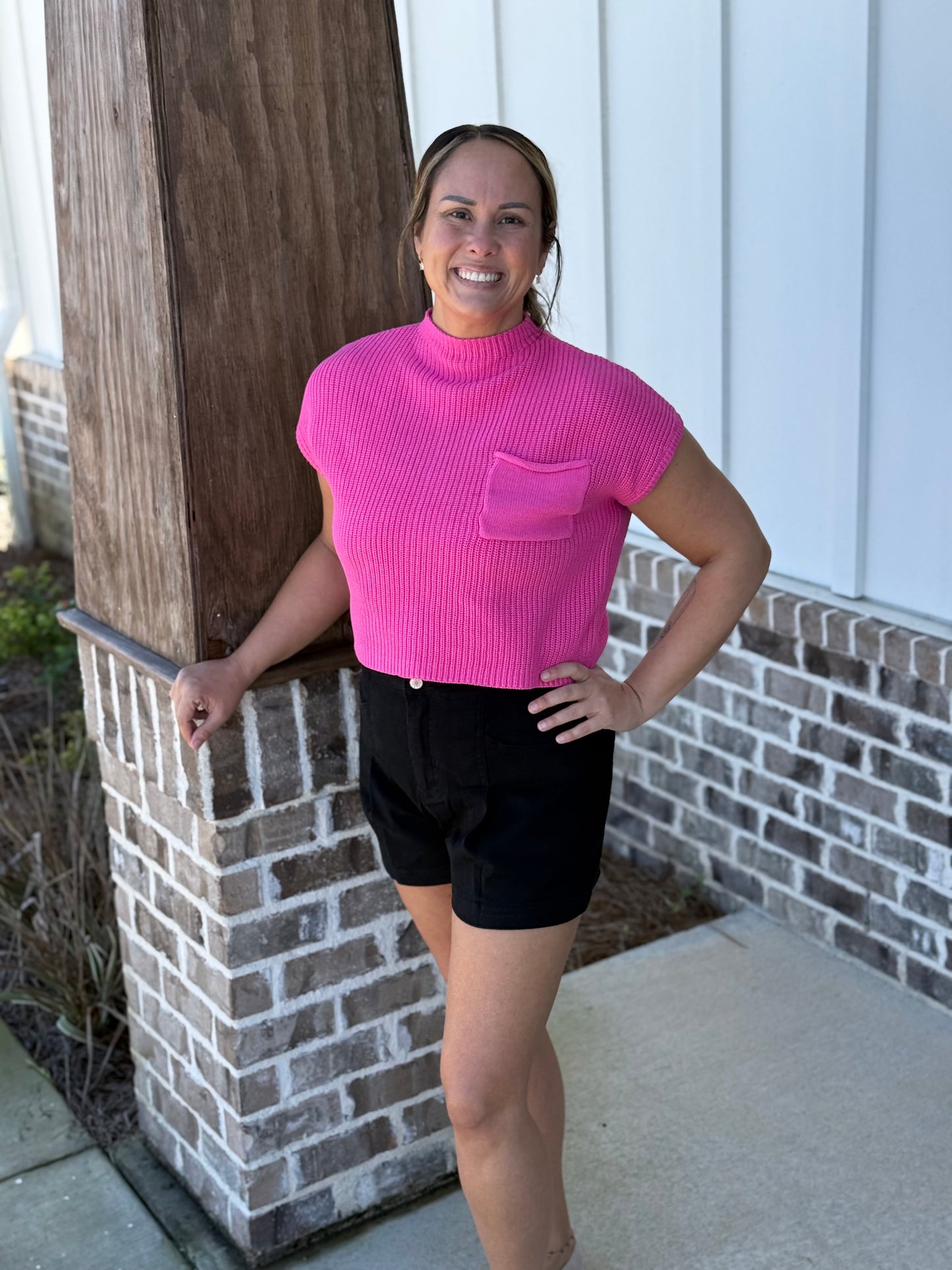Pink Short Sleeve Cropped Sweater
