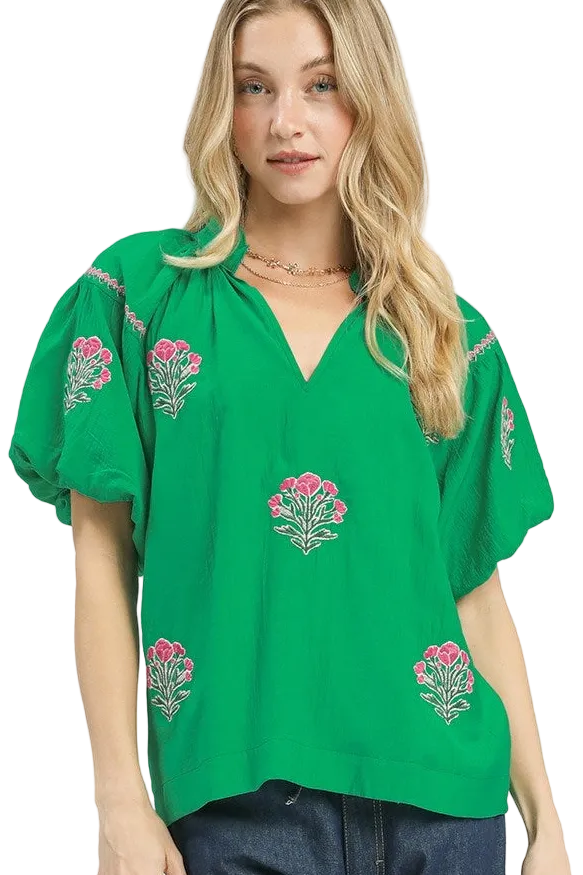 Kelly Green Embroidered Top