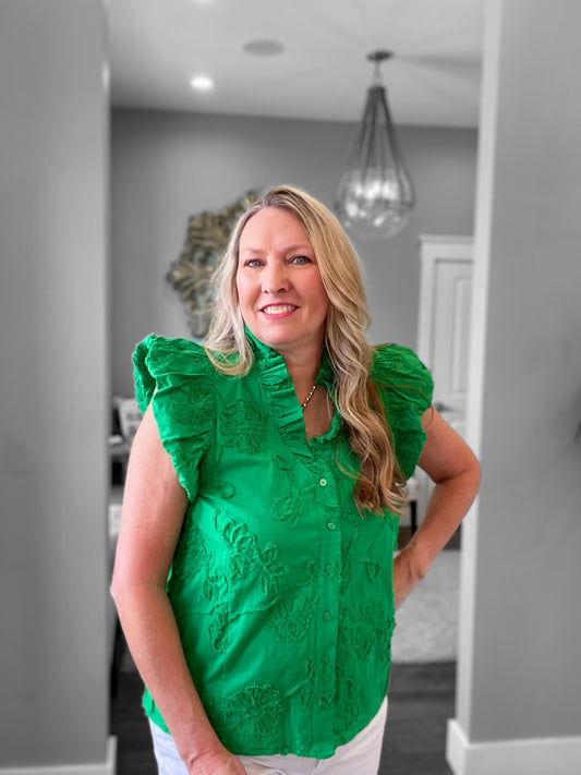 Green Flutter Sleeve Top