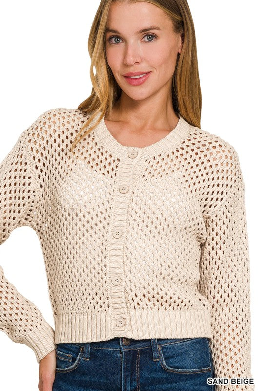 Sand Beige Open Weave Cardigan