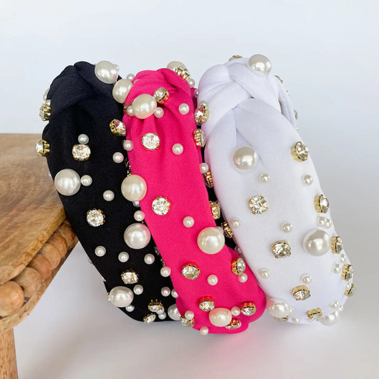 Pink Rhinestone and Pearl Headband
