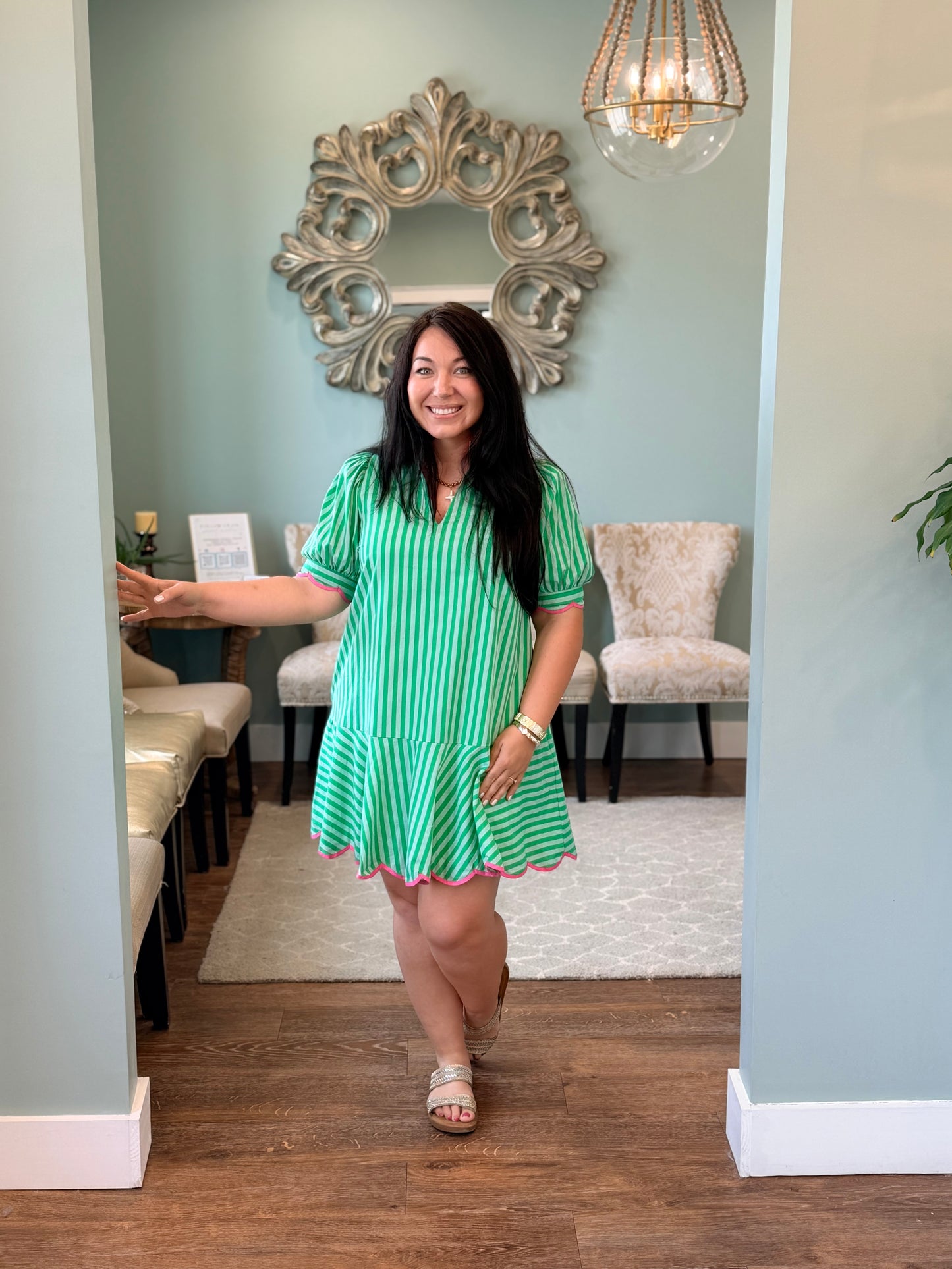 Green Striped Mini Dress