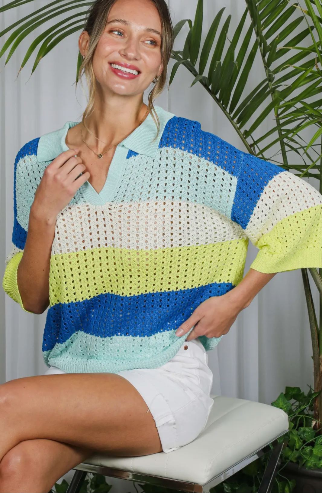 Striped Open Weave Sweater