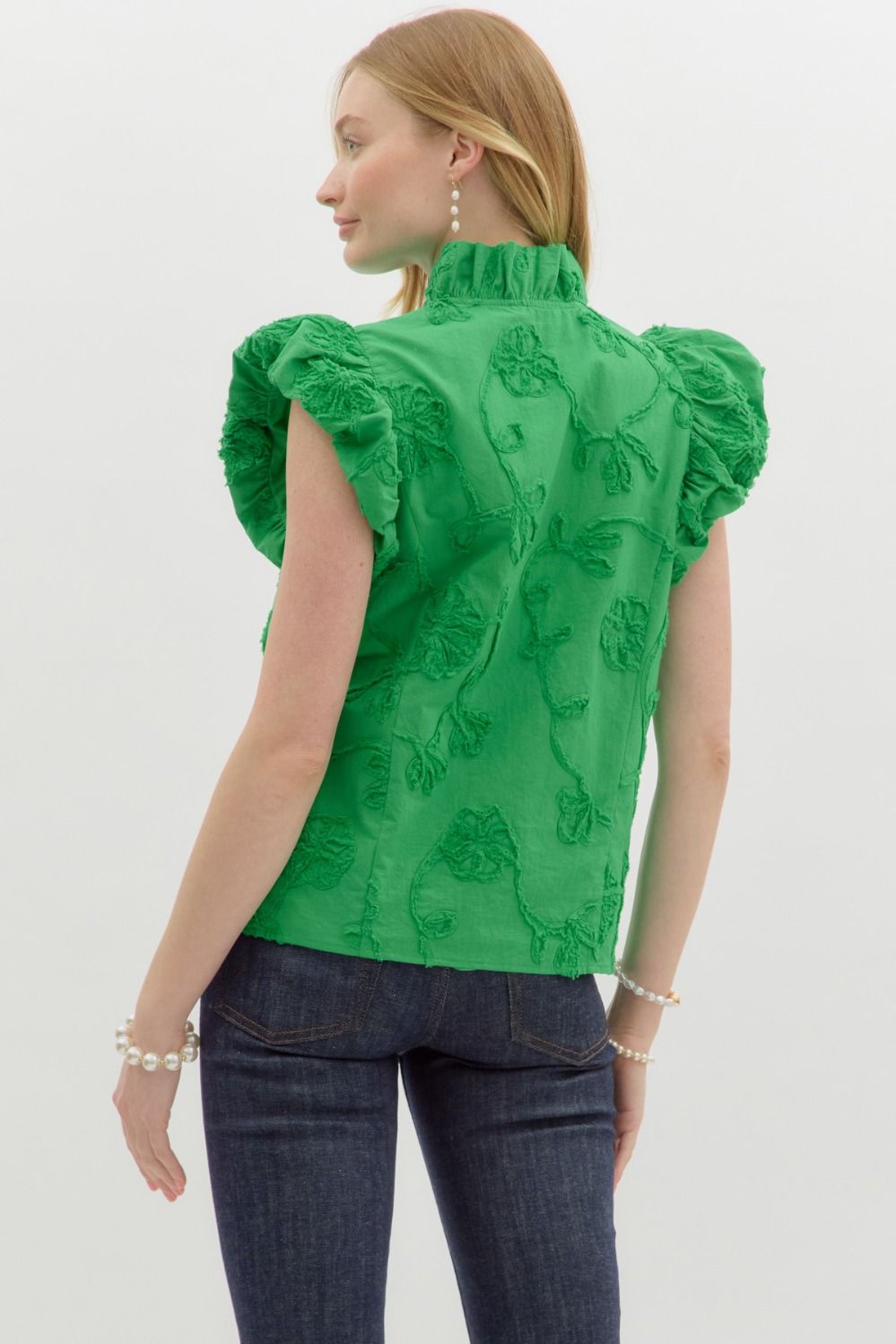 Green Flutter Sleeve Top