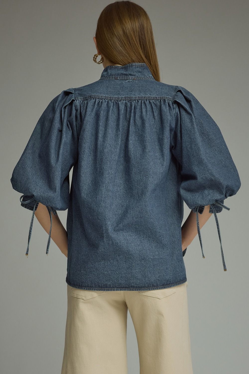 Denim 3/4 Sleeve Blouse (PLUS)