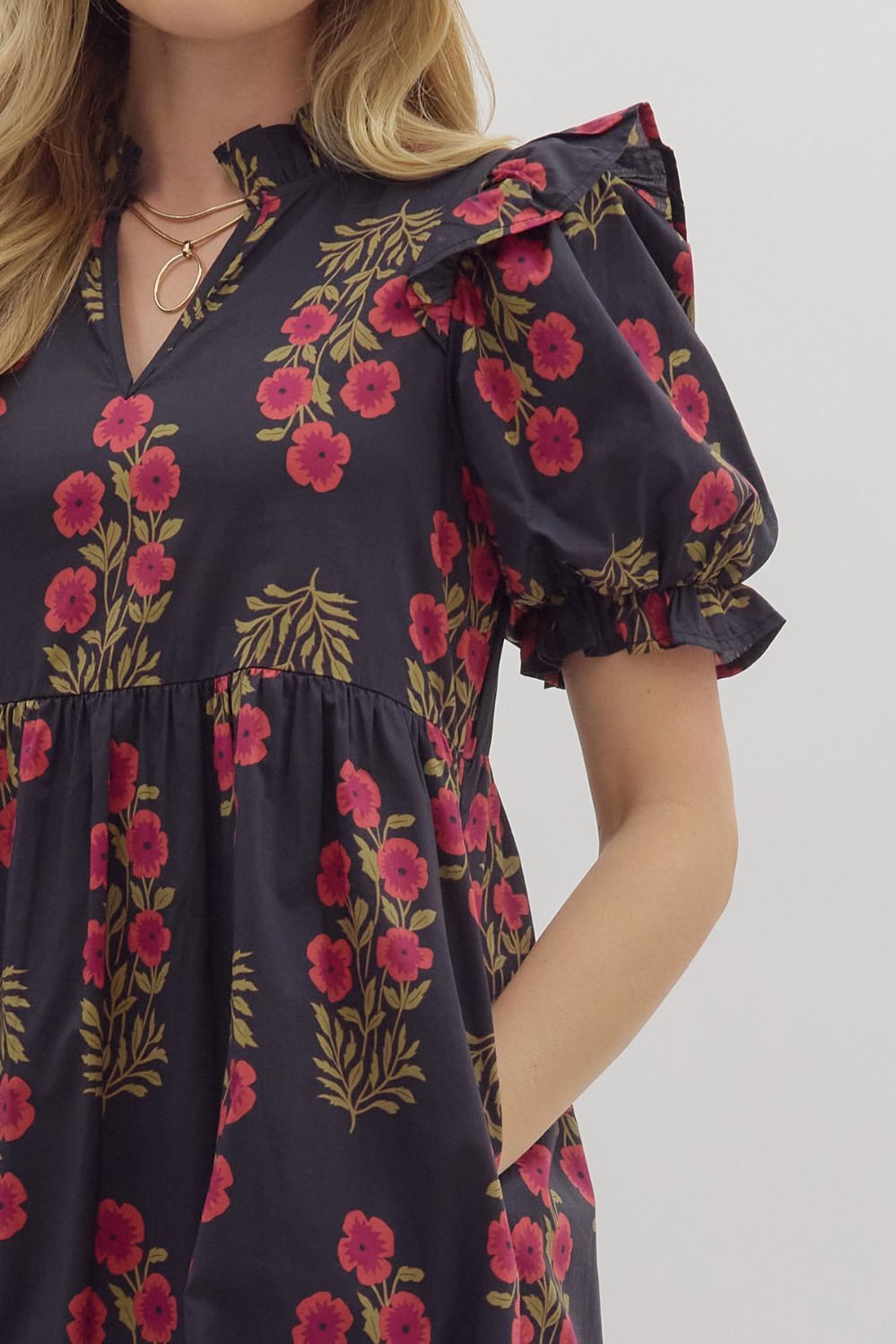 Black Floral Tiered Dress