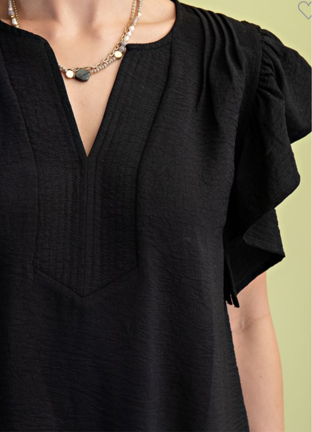 Black Flutter Sleeve Top