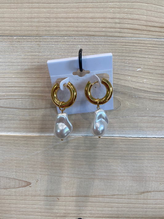 Gold Hoop with Pearl Drop