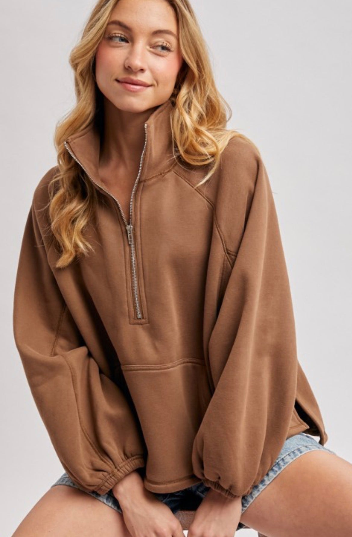 Coffee Boxy 1/2 Zip Pullover