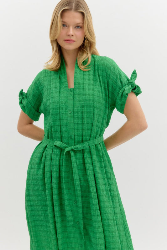 Green Puff Sleeve MIDI Dress