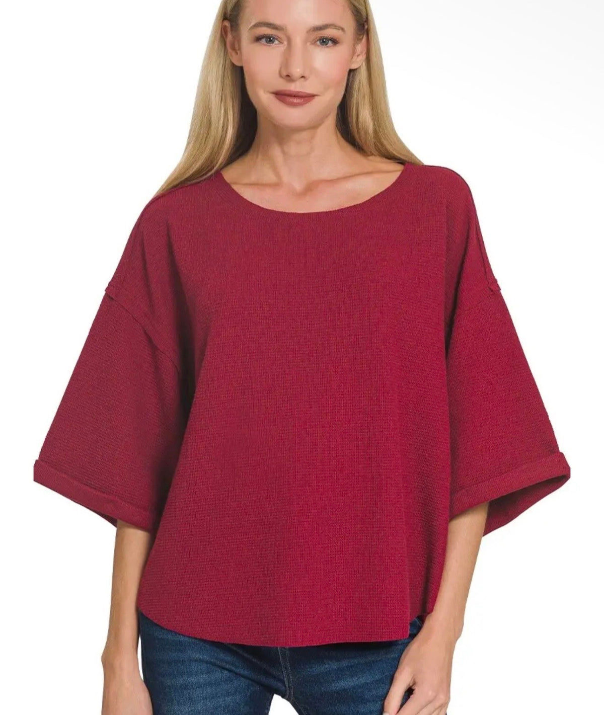 Garnet Double Knit Curved Hem Top