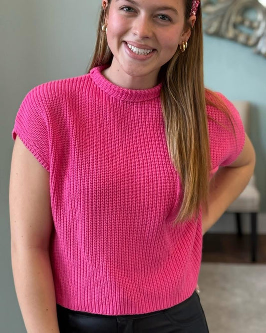 Pink Short Sleeve Cropped Sweater