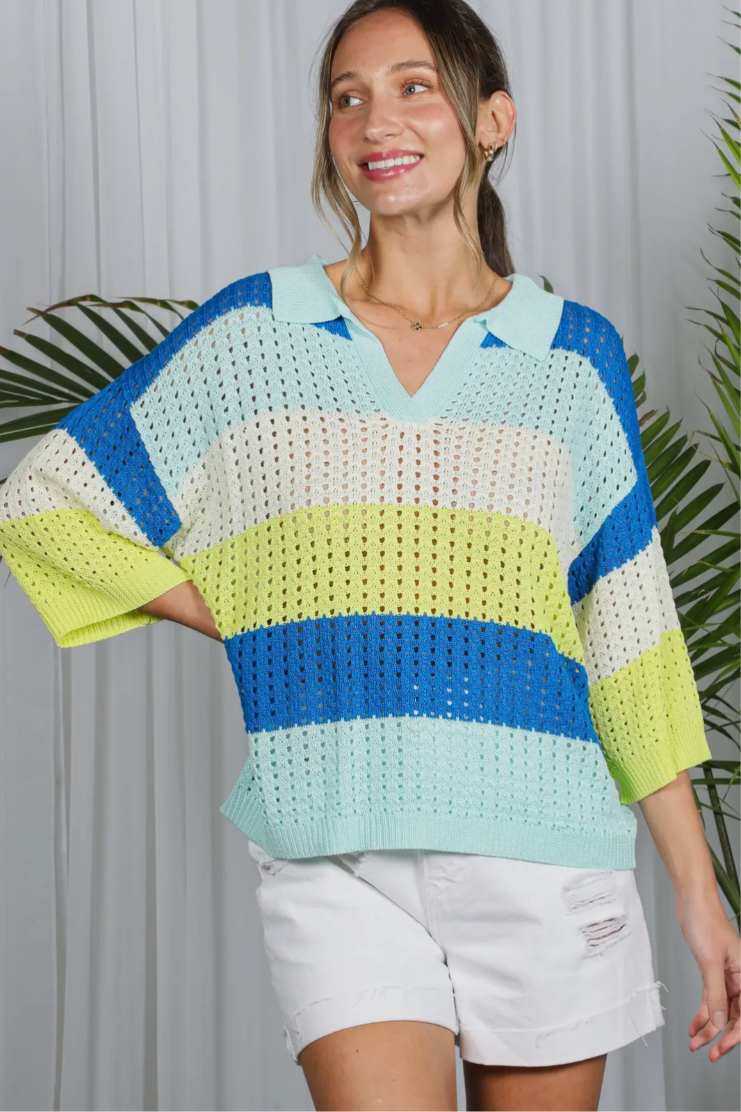 Striped Open Weave Sweater