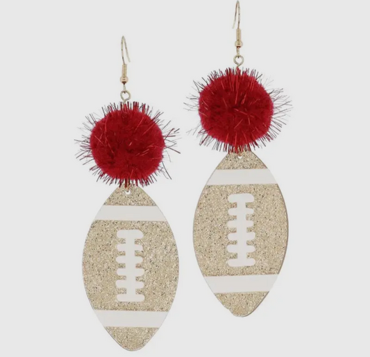 Crimson Pom Football Earrings