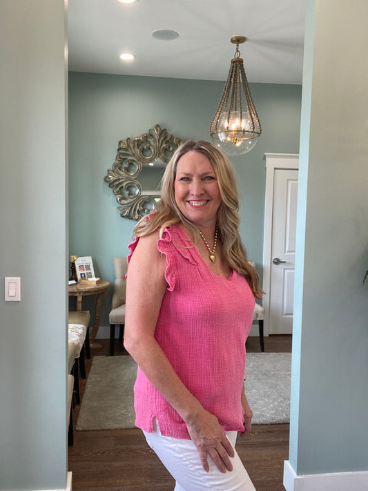 Pink Flutter Sleeve Top