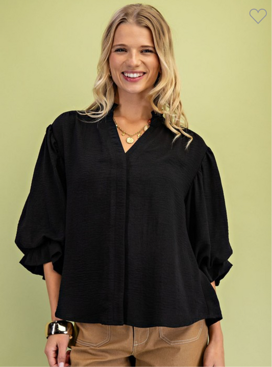 Black  3/4 Balloon Sleeve Top