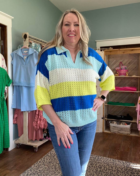 Striped Open Weave Sweater