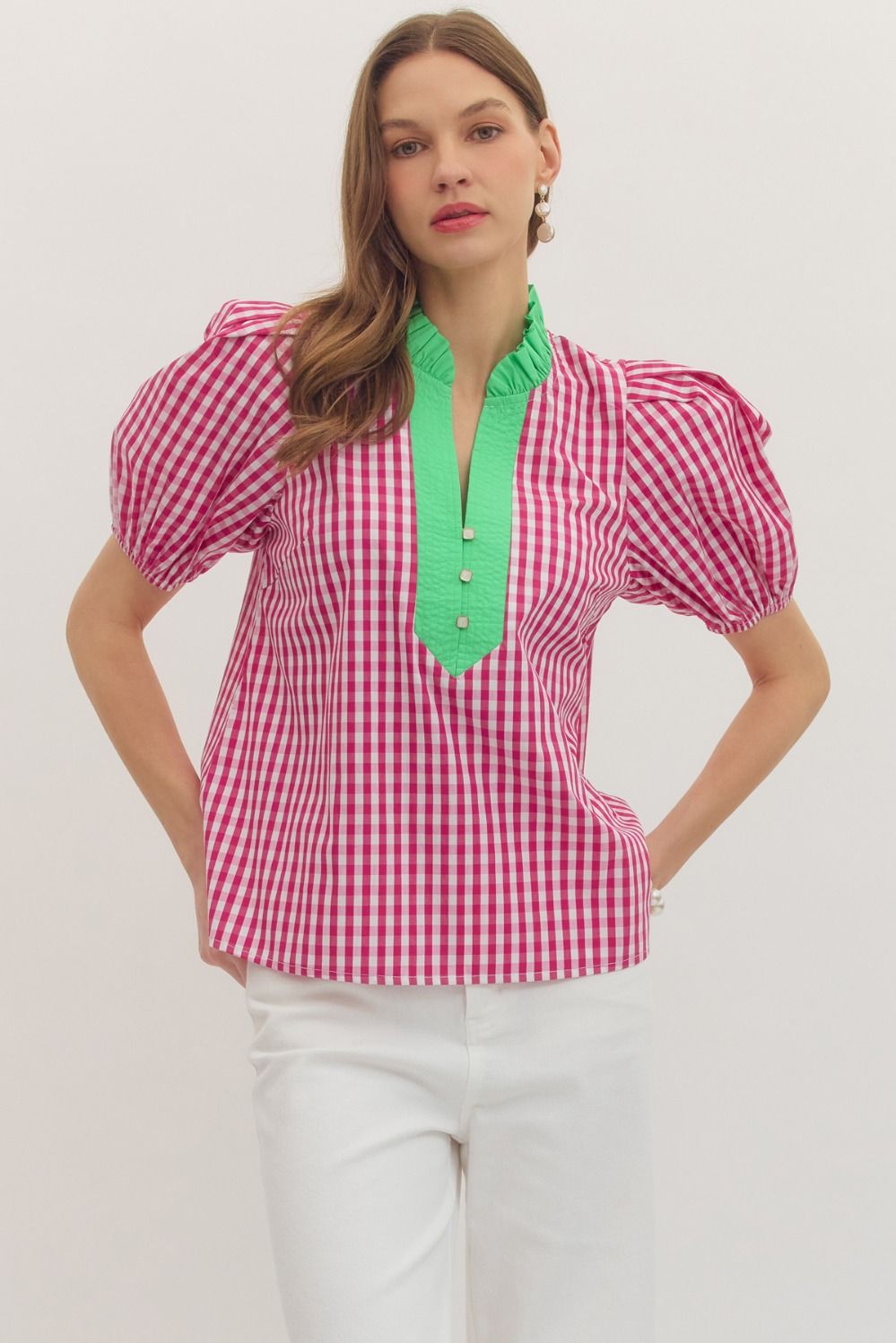 Green Gingham Top