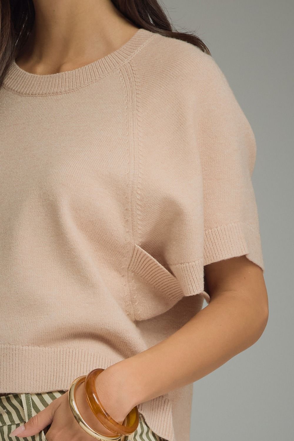 Neutral Cropped Short Sleeve Sweater