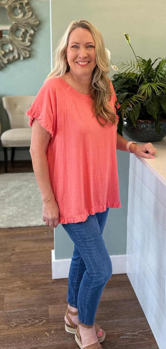 Coral Floral Back Top (P)