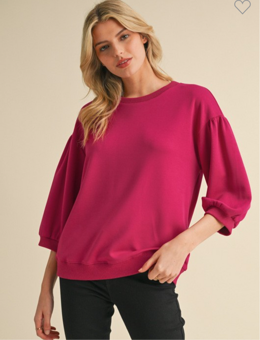 Magenta 3/4 Sleeve Top