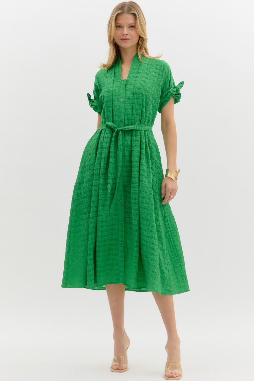 Green Puff Sleeve MIDI Dress