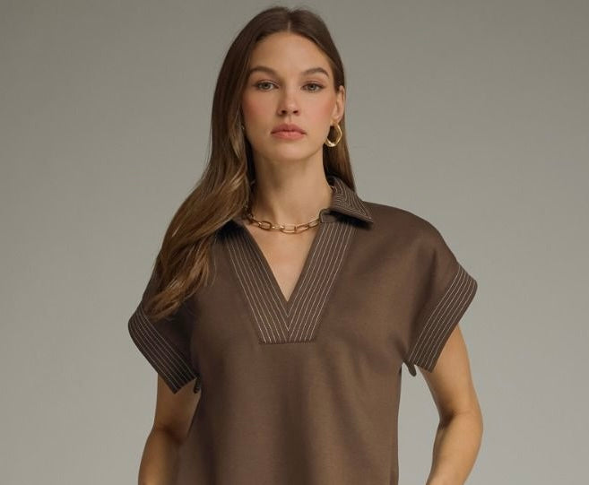 Brown V Neck Top