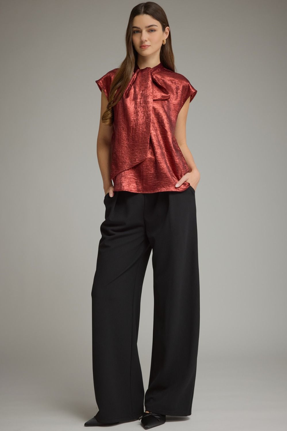 Red Metallic Sleeveless Top