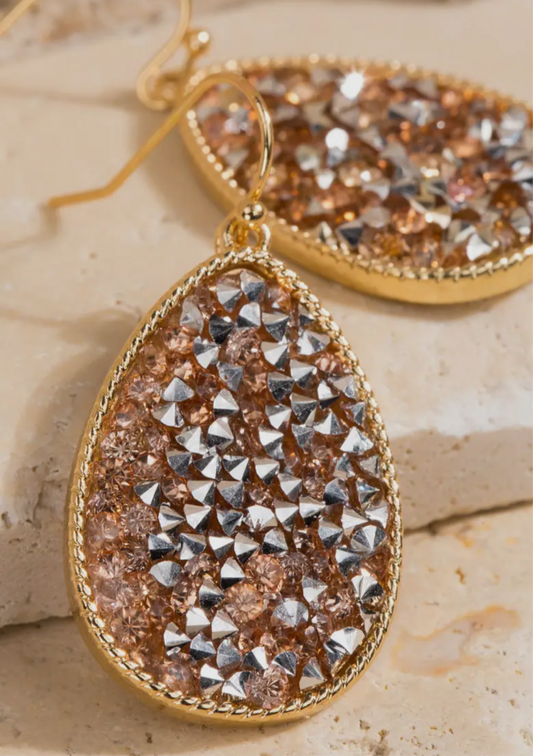 Glitter Stone Tear Drop Hook Earrings