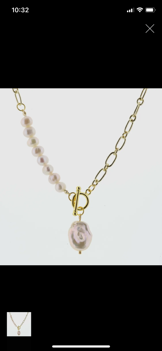 18” Baroque Pearl Toggle Chain