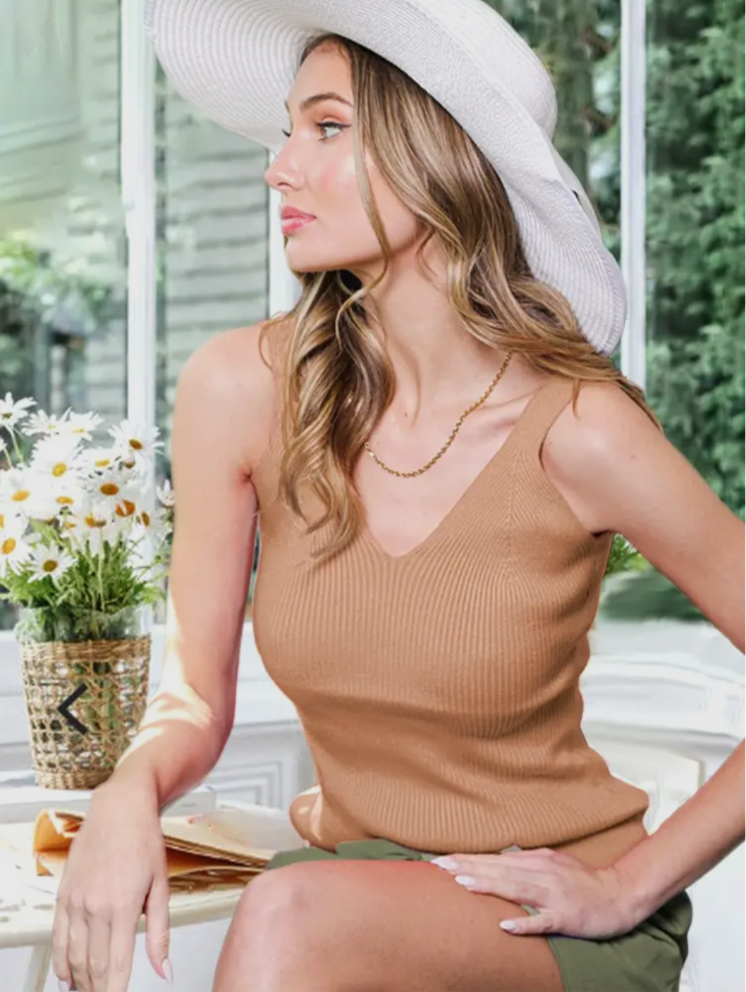 Taupe V neck Fitted Sweater