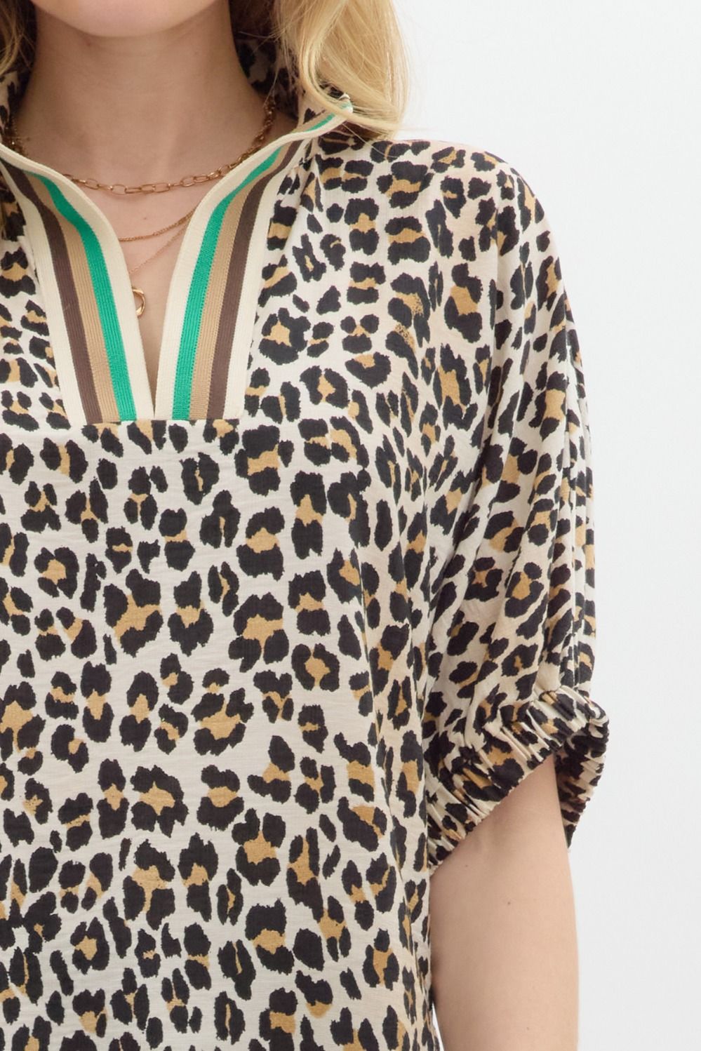 Green Striped Leopard Top