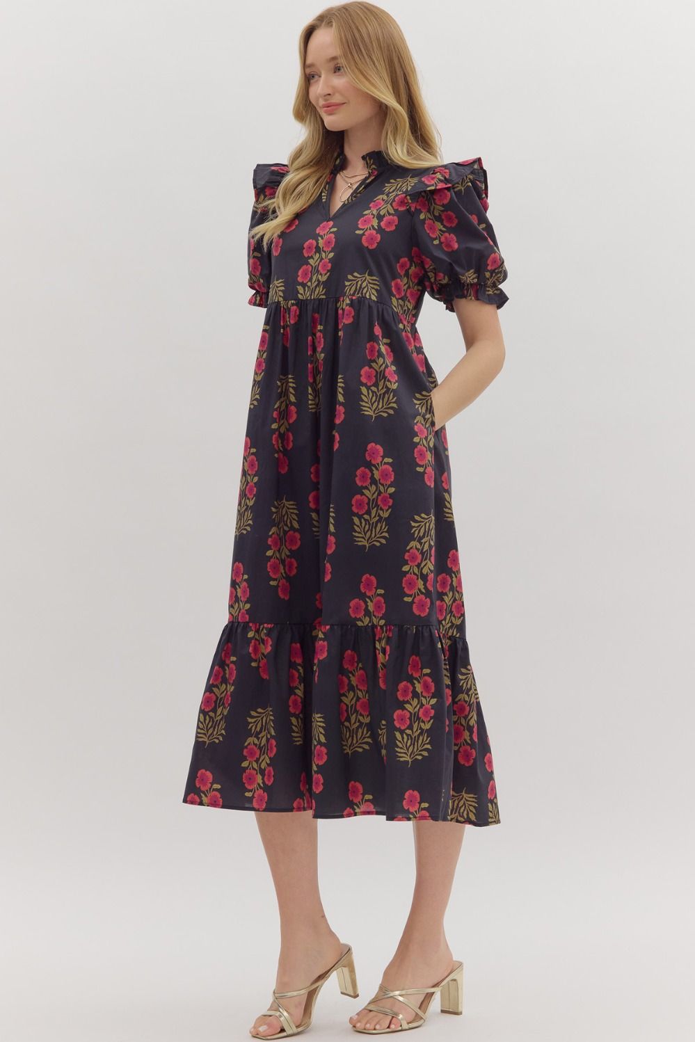 Black Floral Tiered Dress