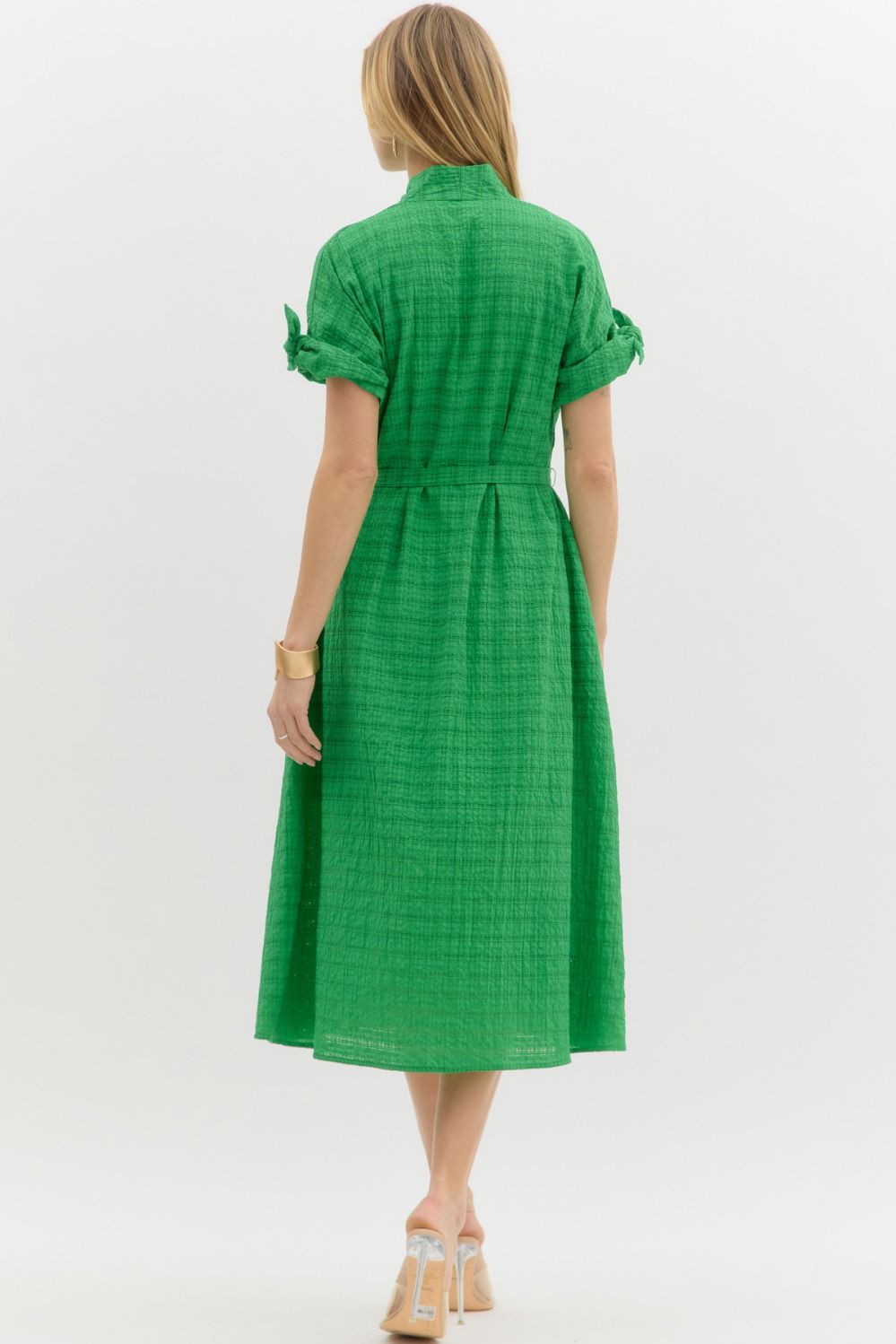 Green Puff Sleeve MIDI Dress