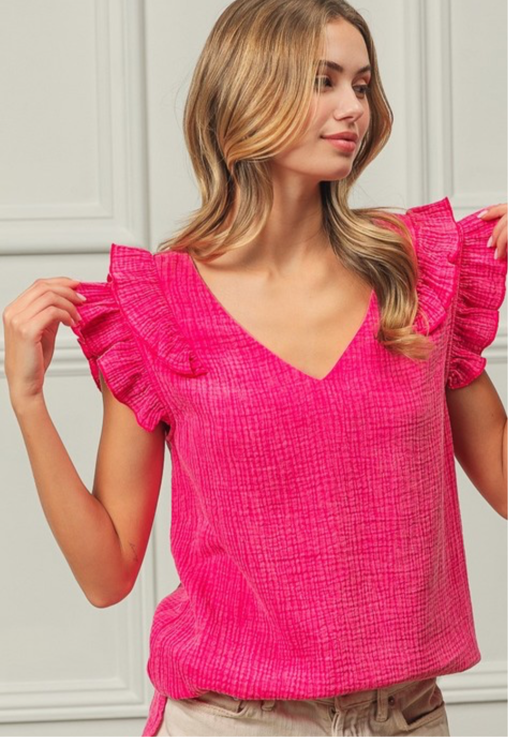 Pink Flutter Sleeve Top