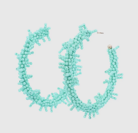 Mint Beaded Hoops