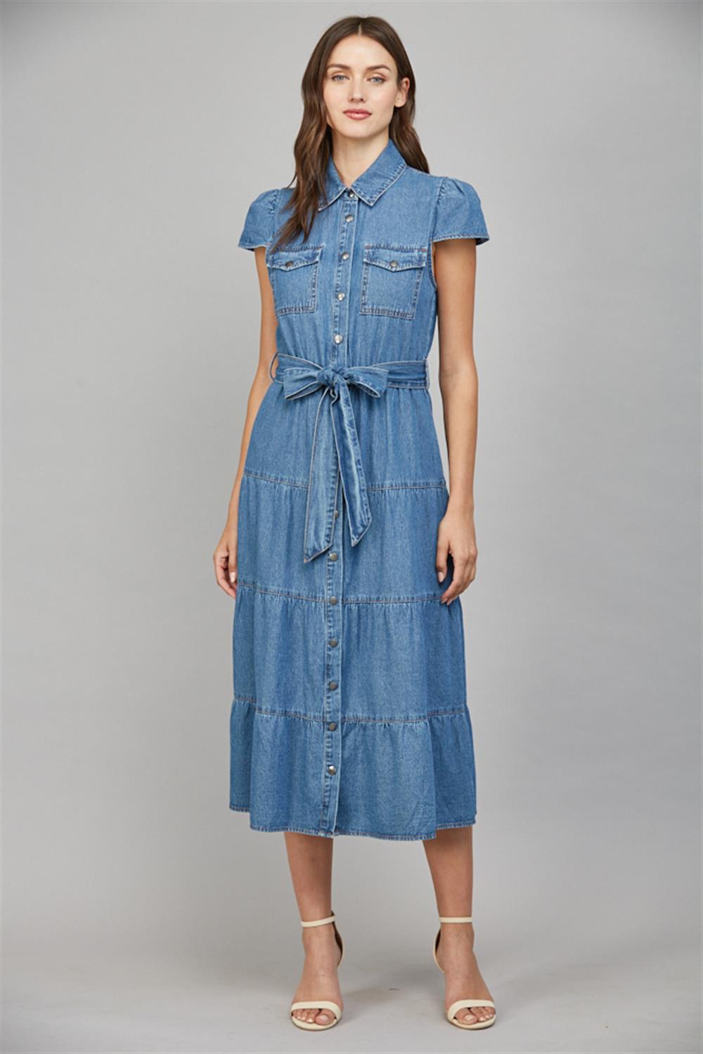 denim layered dress Tiered Denim Dress