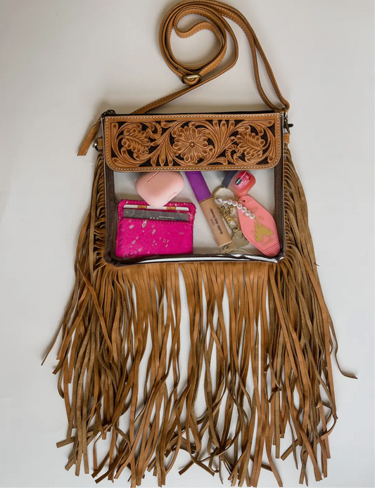 Hand Tooled Fringe Crossbody