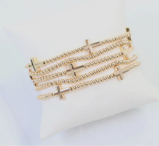 Sally Cross and Bead Stretch Bracelet Set