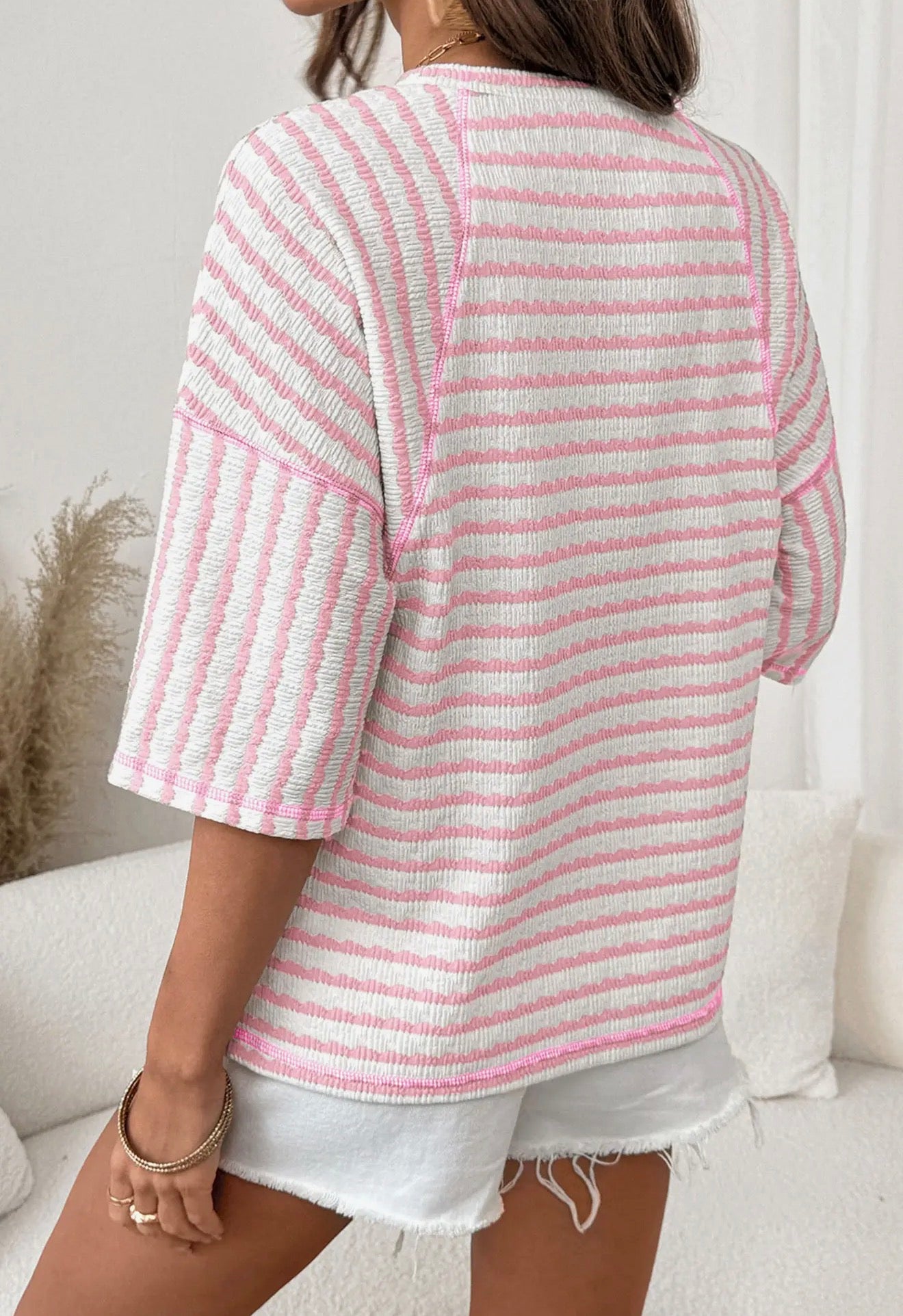 Pink Striped Texture Top
