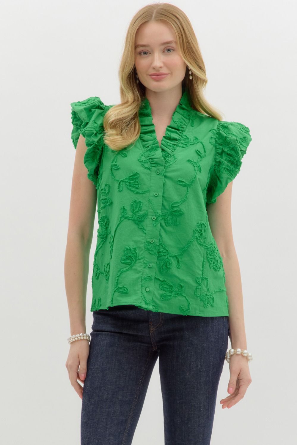 Green Flutter Sleeve Top