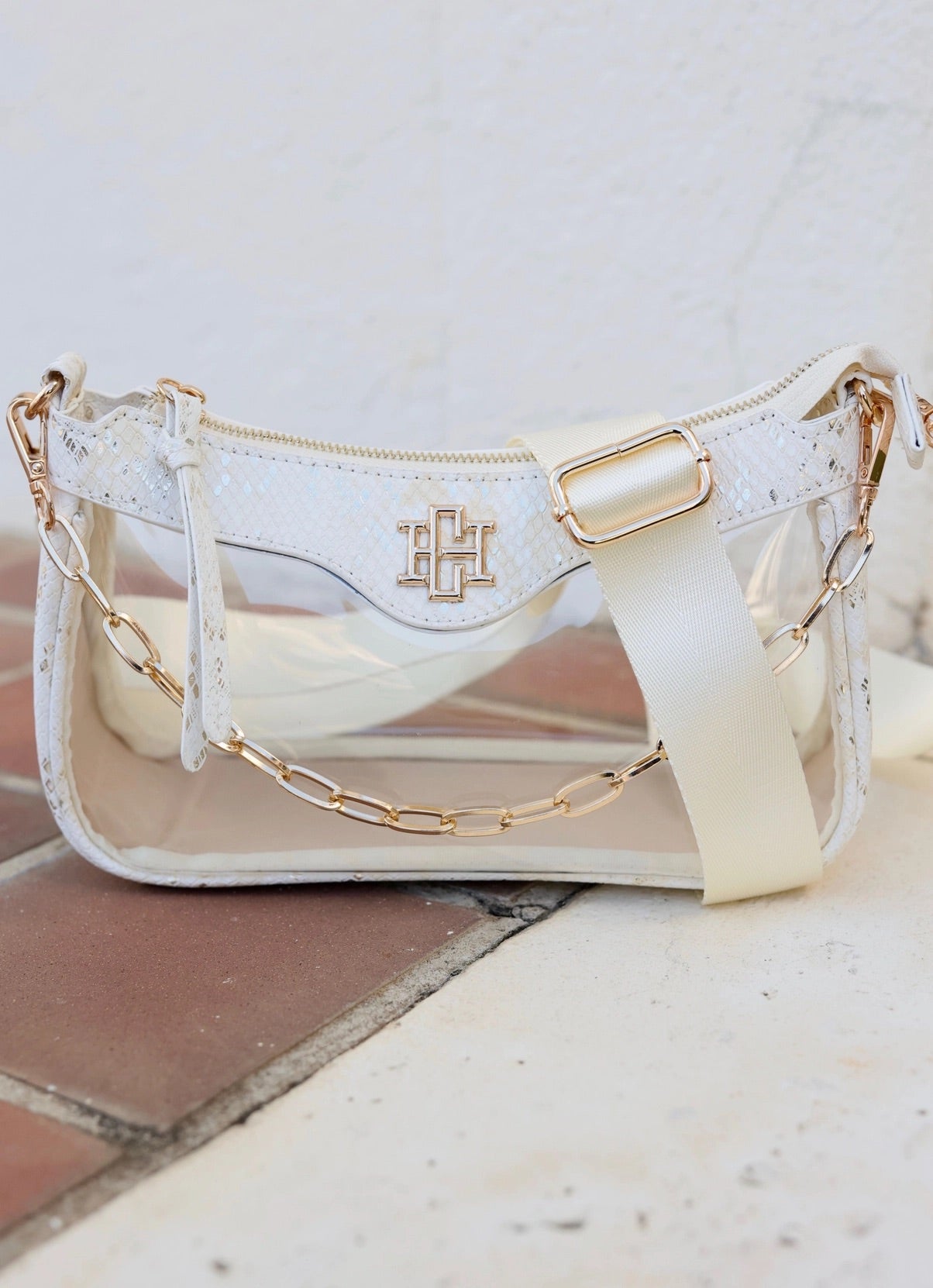 Clear & Metallic Cream Crossbody