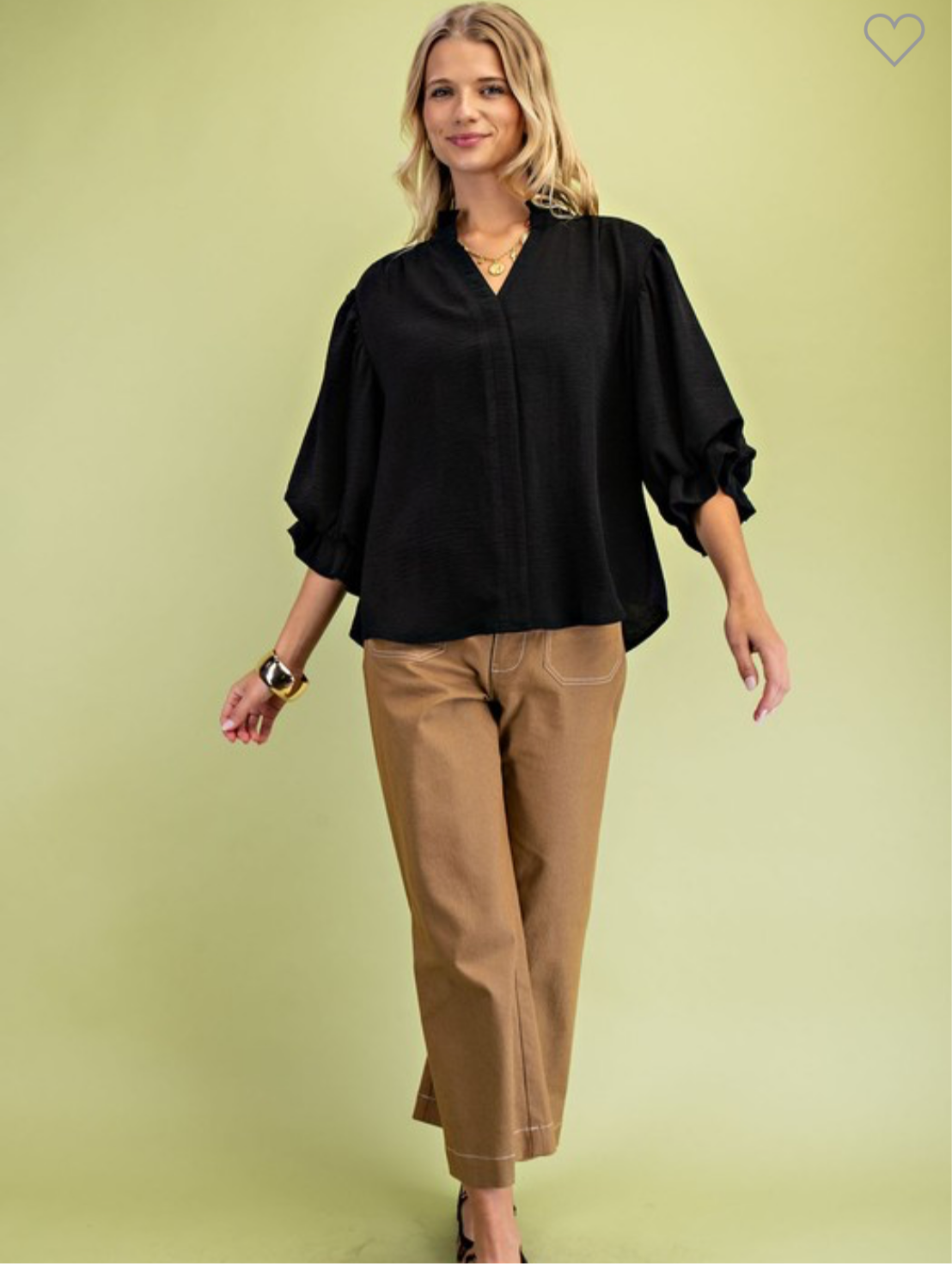Black  3/4 Balloon Sleeve Top