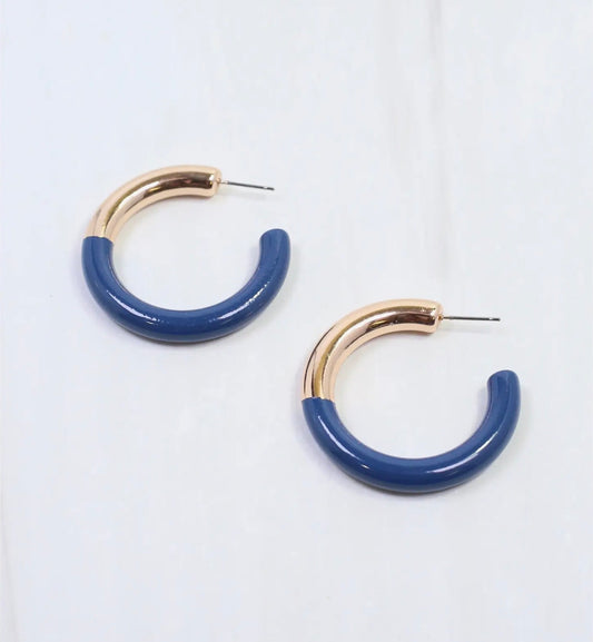 Navy and Gold Hoop Earrings