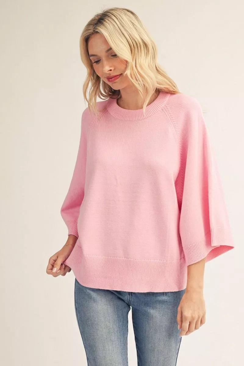 Priscilla Pink 3/4 Sleeve Sweater