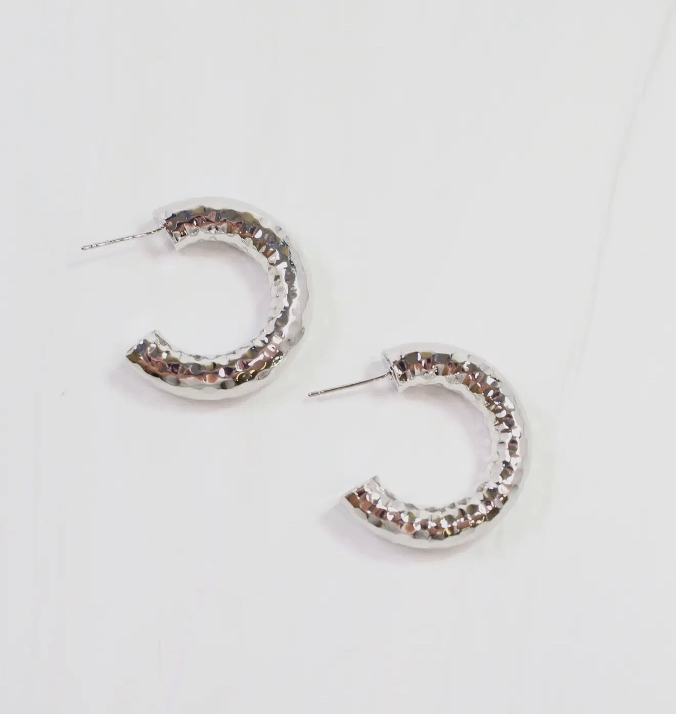 Hammered Silver Hoop Earrings