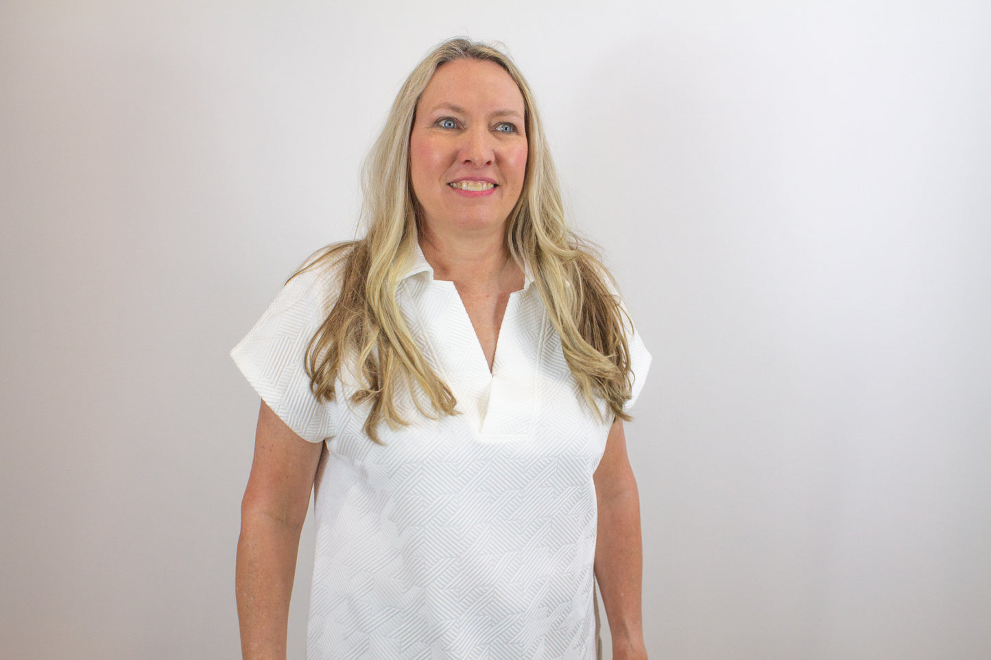 White Textured Collared Top