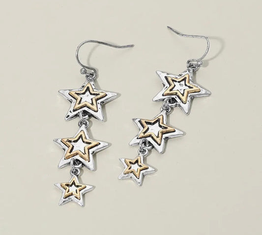 Triple Star Earrings Silver