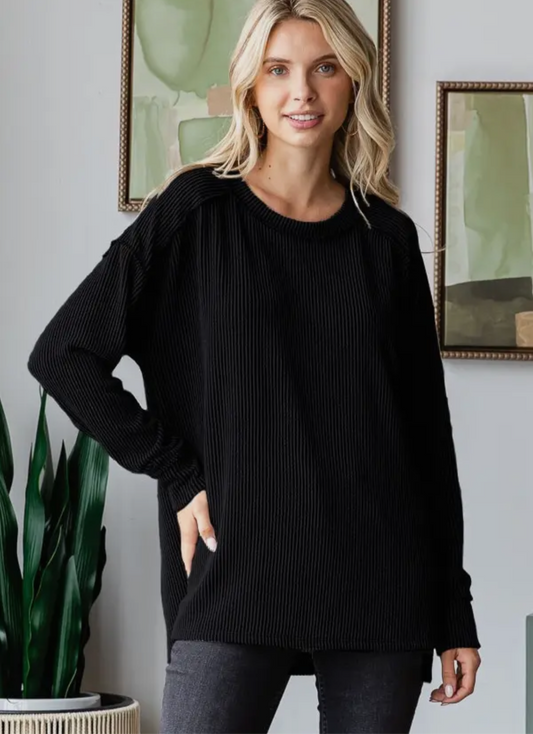 Black L/S Ribbed Top