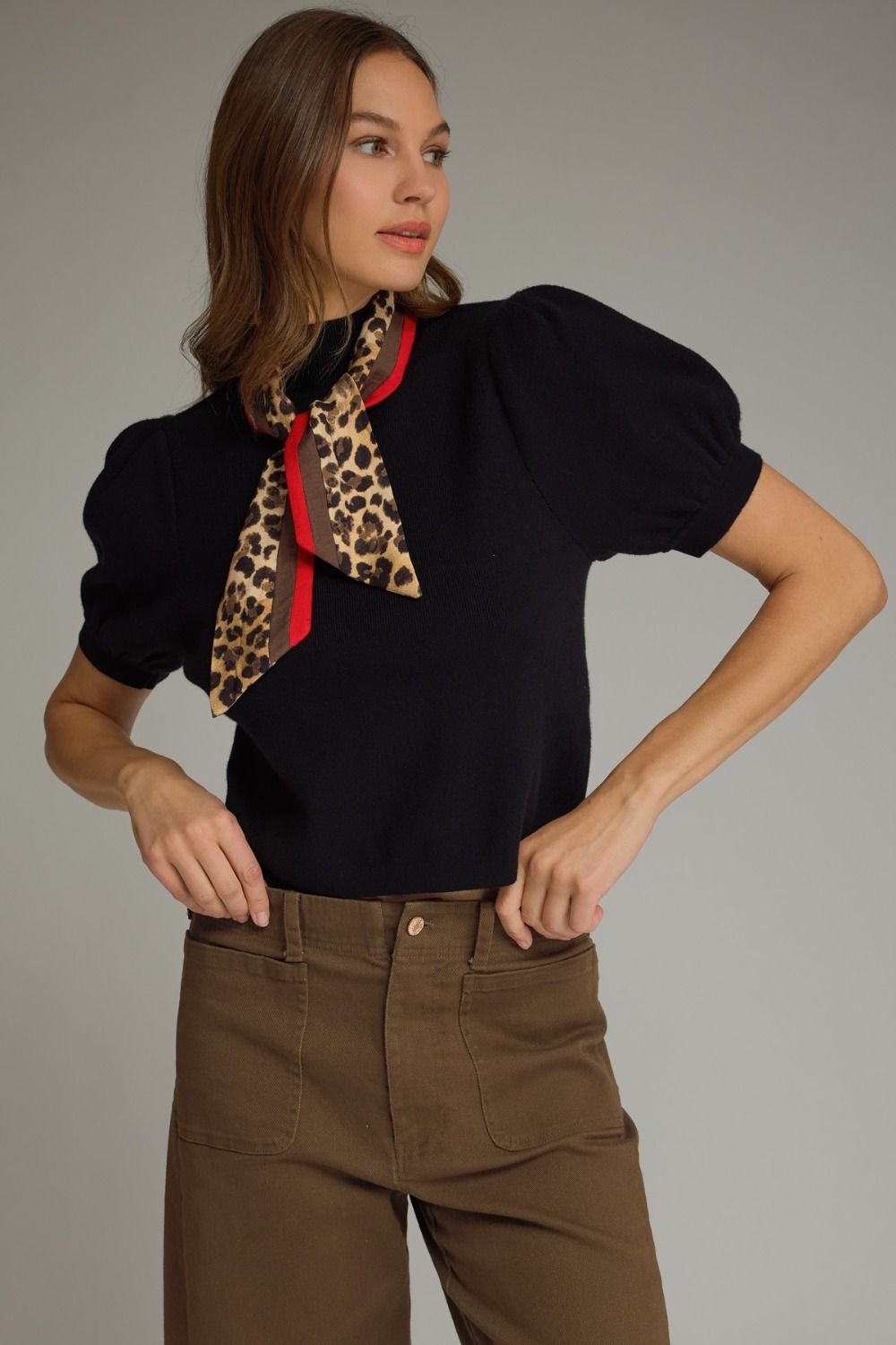 Black Short Sleeve Sweater and Scarf